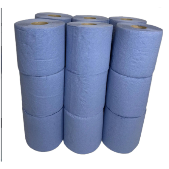 18 gulung tisu dapur biru, tarik tengah, berlapis ganda, tisu dapur timbul